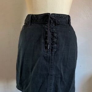 PAIGE Black Denim Corset Lace Up High Waist Mini Skirt size 29